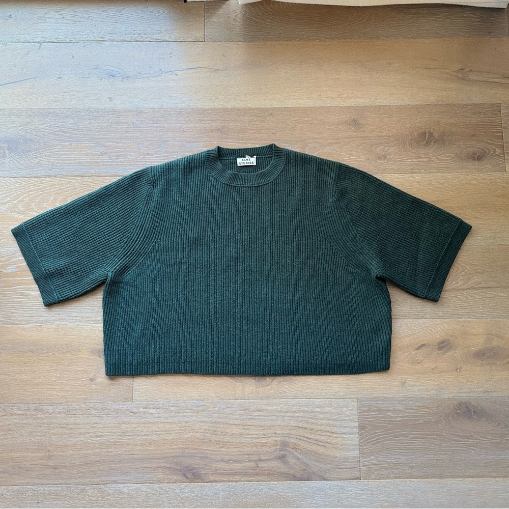 Acne Dark Green Ribbed Wool Sweater Size Small